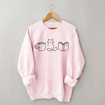 Cute Minimalist Cat Tea Books Sweatshirt