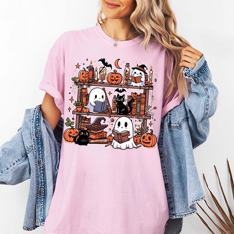 Comfort Colors Ghost Reading Cat T-Shirt