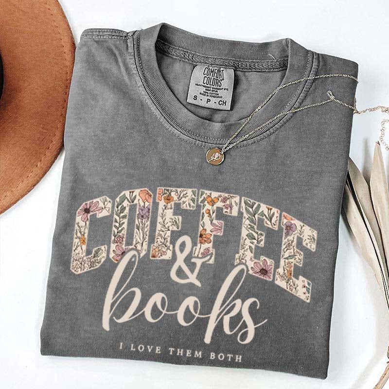 Coffee And Books Floral T-Shirt