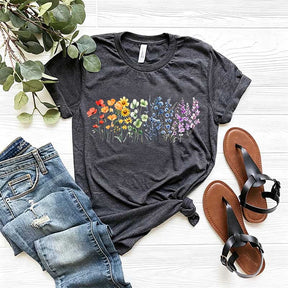 Watercolor Floral Design Rainbow T-Shirt