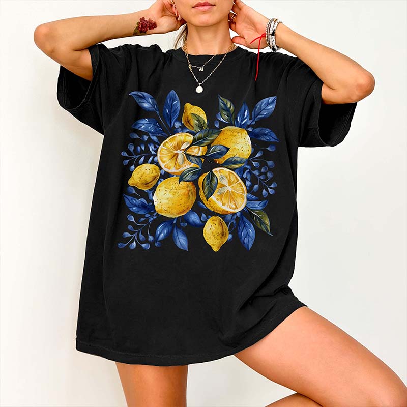 Blue Toile Citrus Botanical Lemon T-Shirt