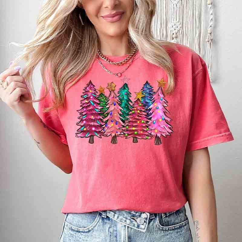 Merry And Bright Pink Christmas Tree T-Shirt