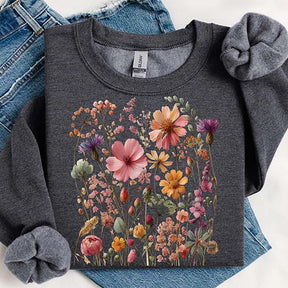 Vintage Pressed Flowers Pink Wildflowers Sweatshirt
