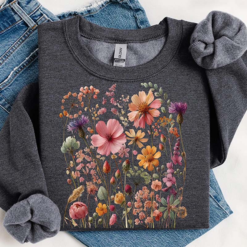 Vintage Pressed Flowers Pink Wildflowers Sweatshirt