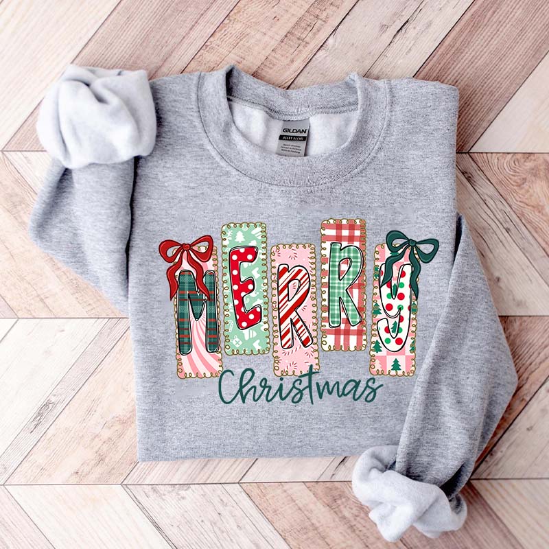 Coquette Merry Christmas Preppy Bow Retro Sweatshirt