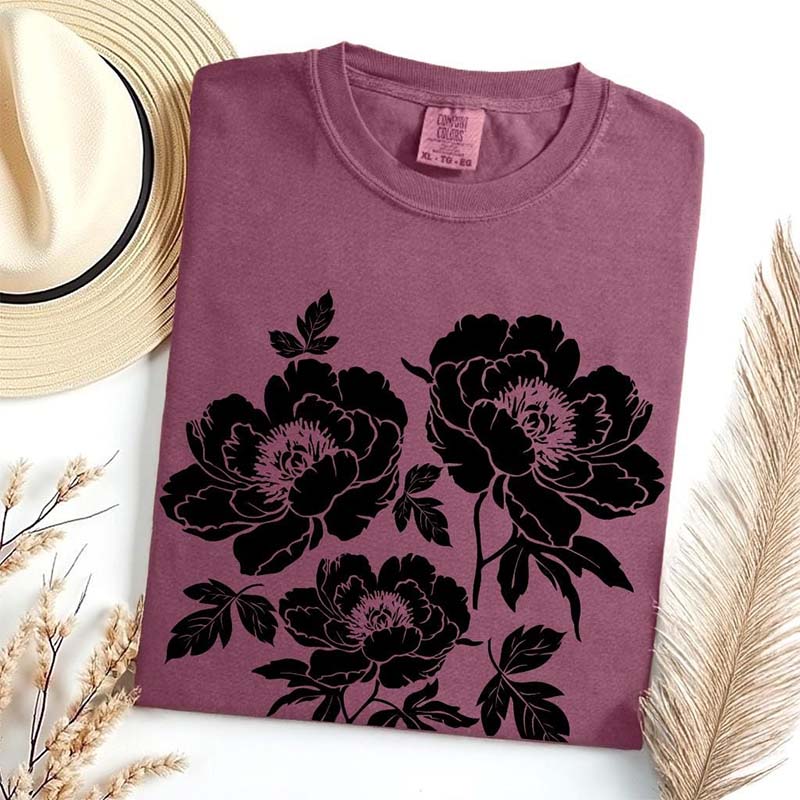Vintage Linocut Peony T-Shirt