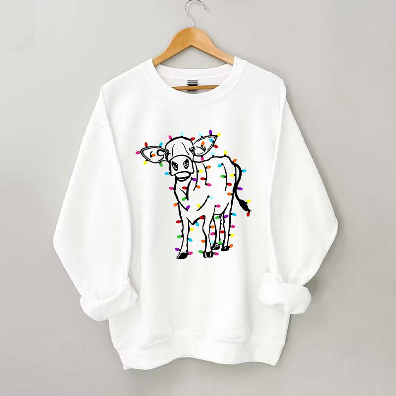 Cute Cow Christmas Lights Sweatshirt