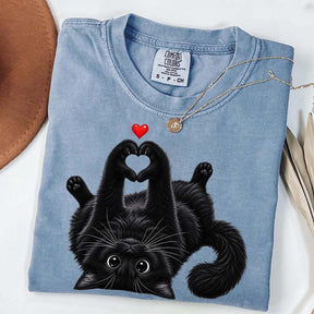 Cute Black Cat Heart Paws T-Shirt