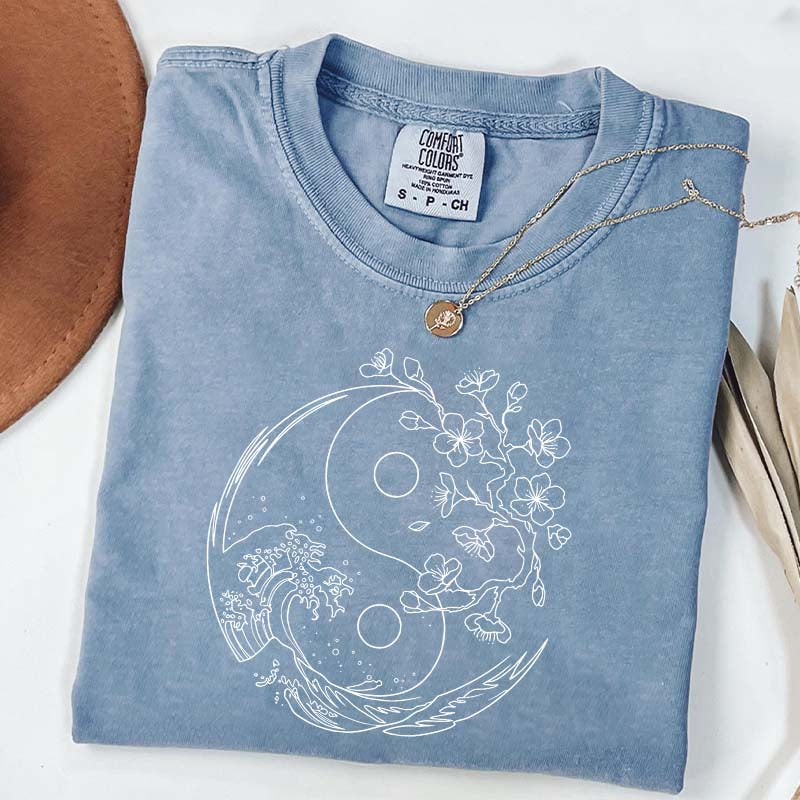 Yin Yang Wave Cherry Blossom T-Shirt