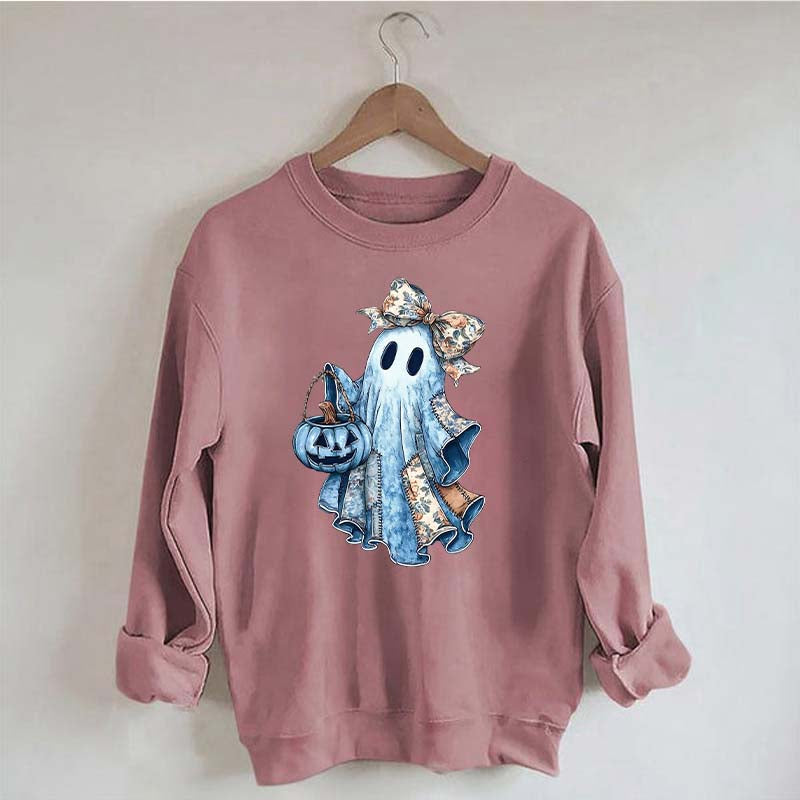 Retro Halloween Blue Denim Ghost Sweatshirt