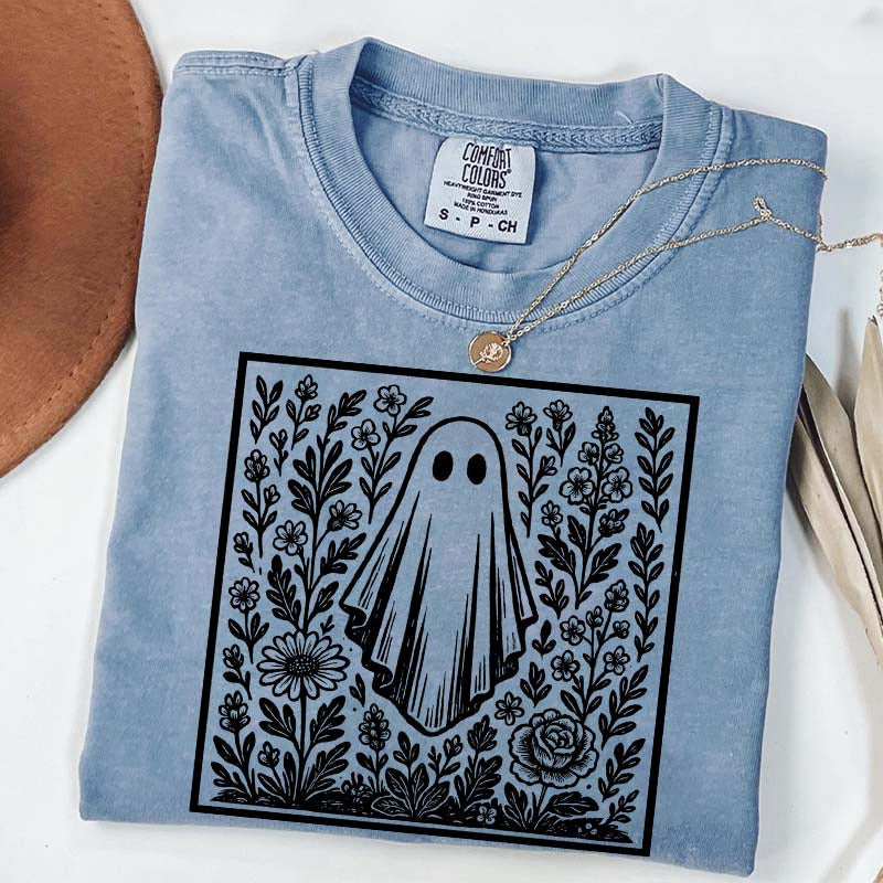 Vintage Wildflowers Graphic With Ghost T-Shirt