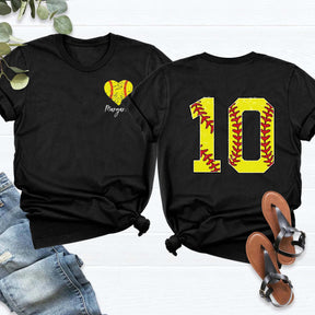 Custom Number And Name Softball Heart T-Shirt