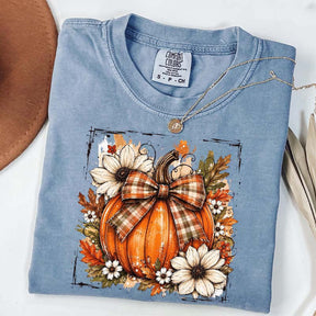 Pumpkin Bow Fall Graphic Floral T-Shirt