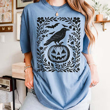 Halloween Crow Pumpkin Floral T-Shirt