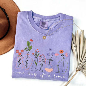 One Day At a Time Motivational  Floral T-Shirt