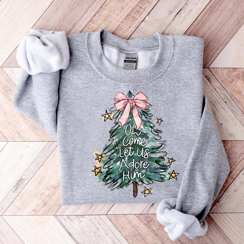 Oh Come Let Us Adore Him Jesus Holiday Christmas Sweatshirt