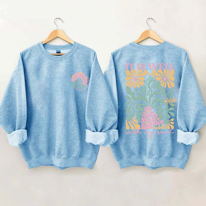 It is Well  Floral Boho Bible Verse Top Sweatshirt