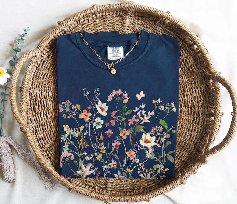 Pressed Flowers Long Sleeve Shirt Comfort Colors Tshirt