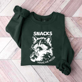 Funny Raccoon Snacks Make Me Nicer Sweatshirt