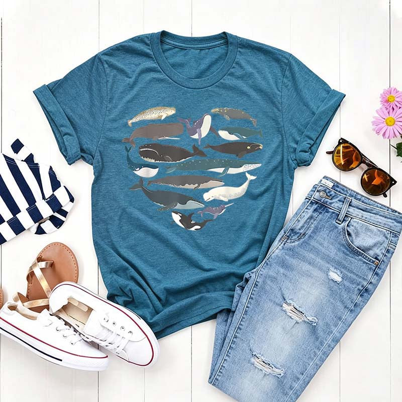 Whale Heart Graphic Ocean Lover T-Shirt
