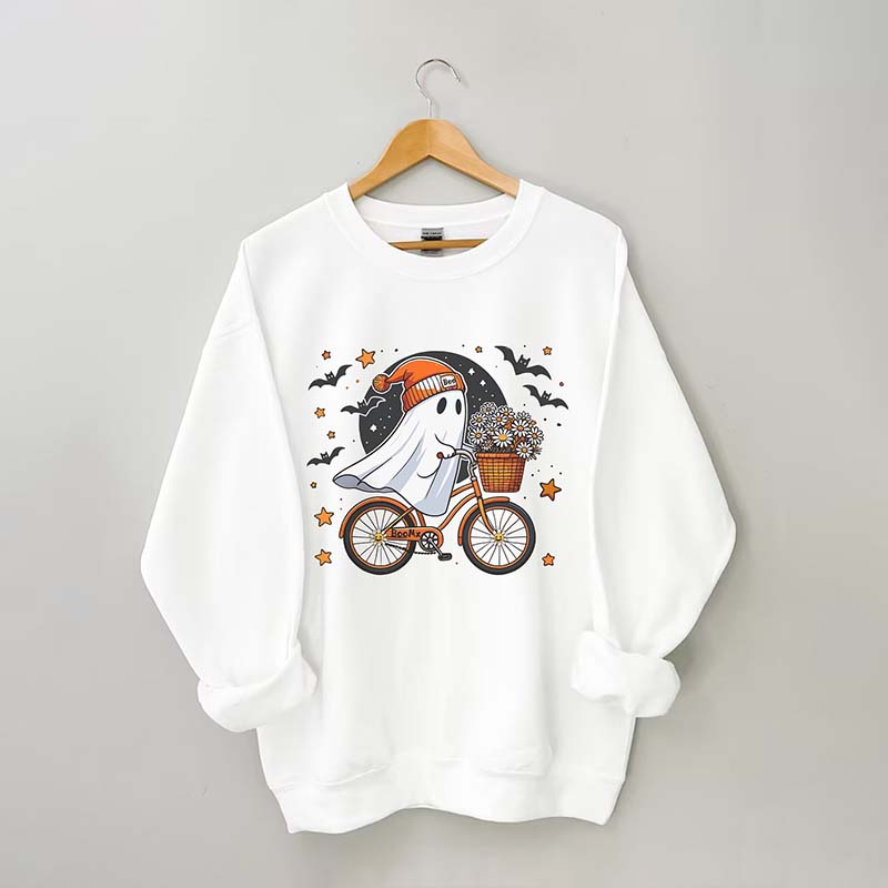 Cute Ghost On Bike Halloween Sweatshirt