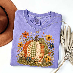 Faux Patchwork Floral Pumpkin T-Shirt