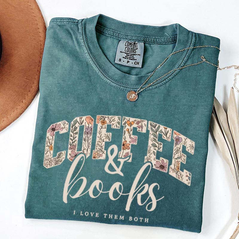 Coffee And Books Floral T-Shirt