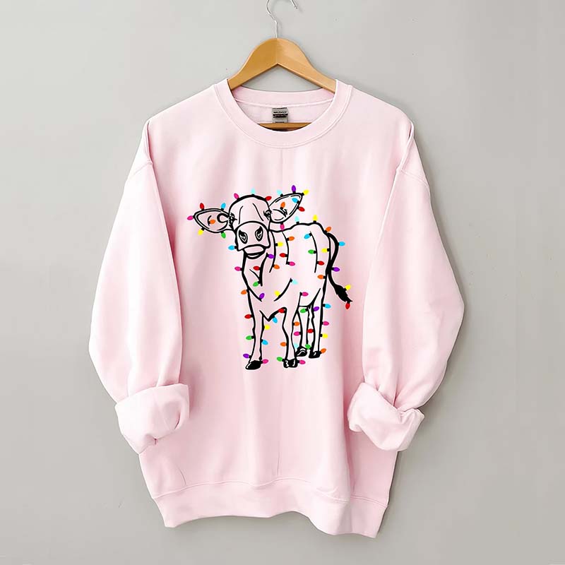 Cute Cow Christmas Lights Sweatshirt