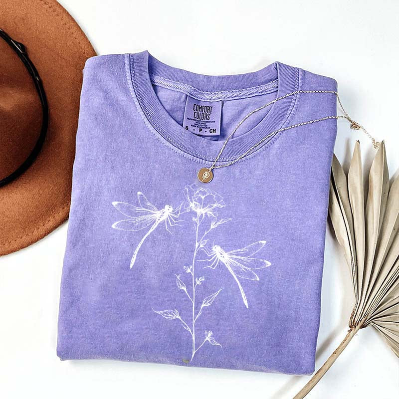 Comfort Color Womens Dragonfly Floral T-Shirt