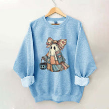 Retro Halloween Blue Denim Ghost Sweatshirt