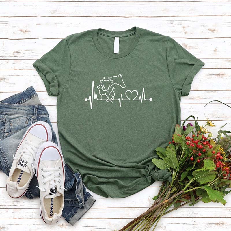 Heartbeat Animal  Horse Cow Dog Cat T-Shirt