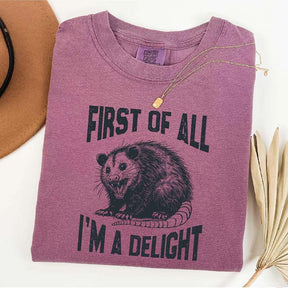 First Of All I'm A Delight Funny Raccoon T-Shirt
