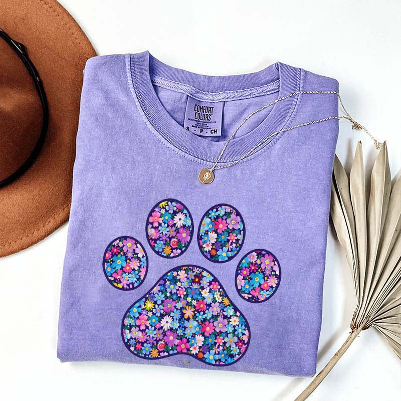 Comfort Colors Floral Paw Print T-Shirt