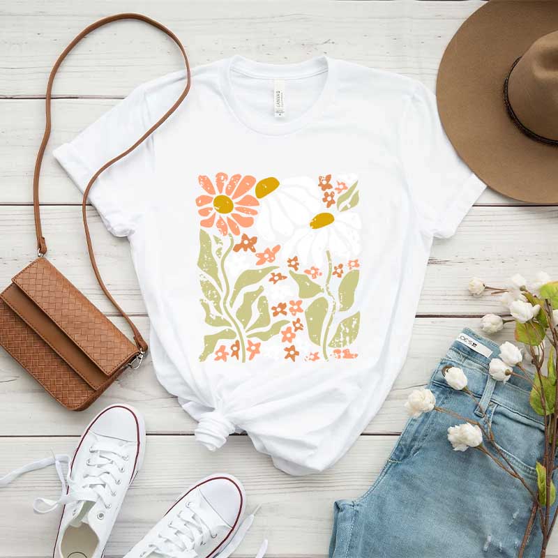 Boho Wildflowers Floral Nature Simple T-Shirt