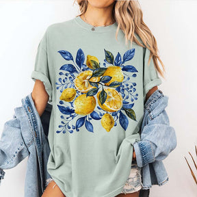 Blue Toile Citrus Botanical Lemon T-Shirt