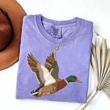 Faux Patchwork Mallard Duck Hunting Printed T-Shirt