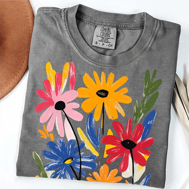 Colorful Floral Spring Hand Painted Flower T-Shirt