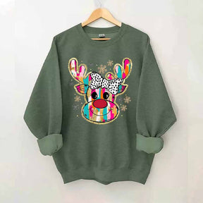 Colorful Glitter Christmas Reindeer Sweatshirt