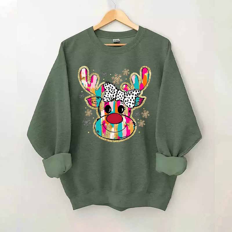 Colorful Glitter Christmas Reindeer Sweatshirt