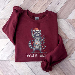Feral and Festive Raccoon Christmas Sweatshirt