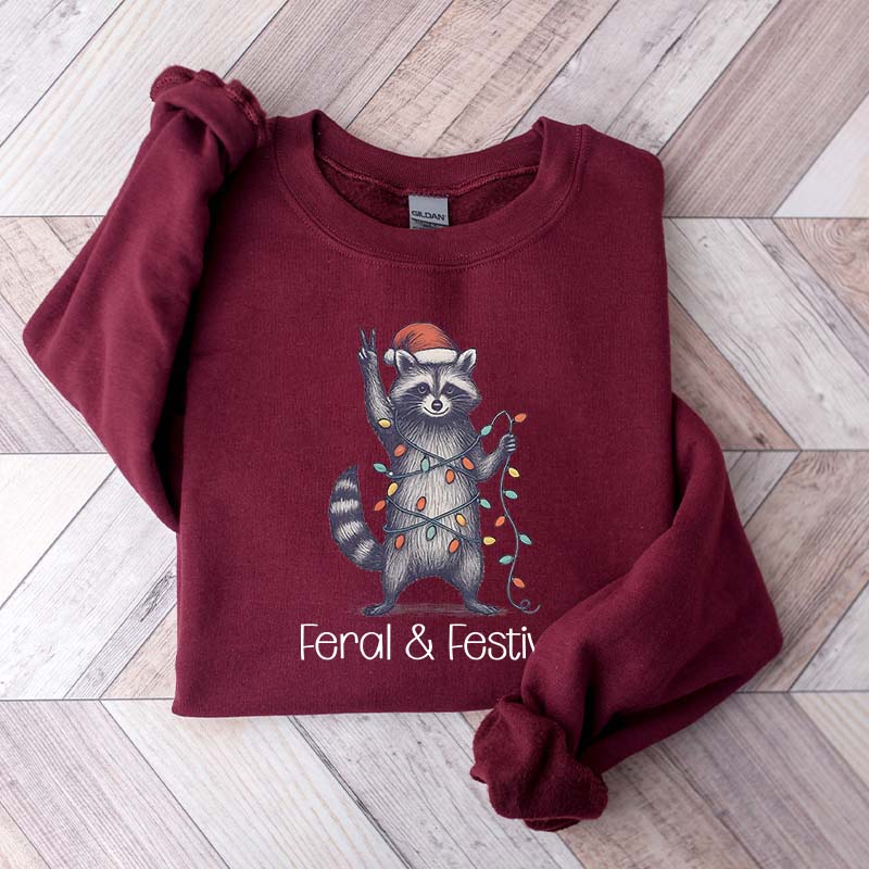 Feral and Festive Raccoon Christmas Sweatshirt