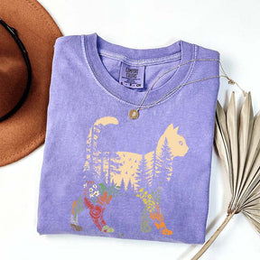 Boho Cat Plants Nature Trees Wild Flowers T-Shirt