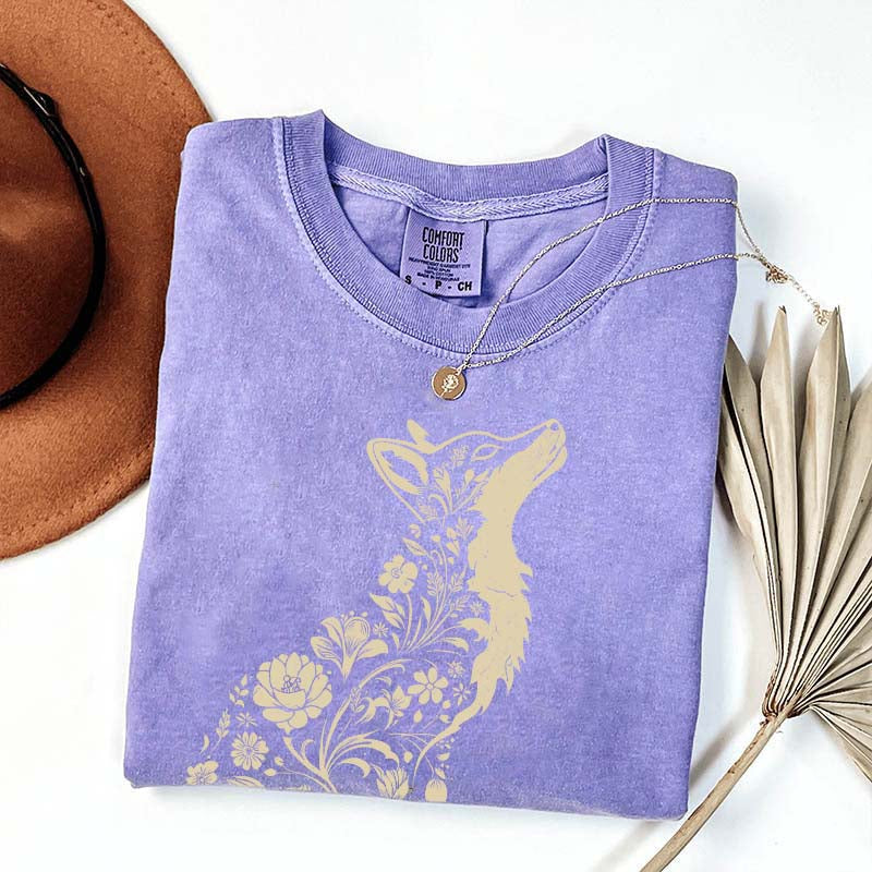Retro Floral Fox Woodland Animal T-Shirt