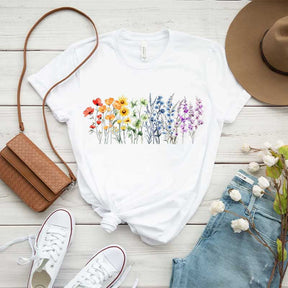 Watercolor Floral Design Rainbow T-Shirt