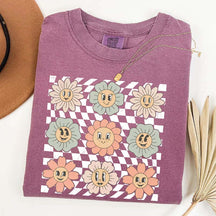 Retro Checkered Flower T-Shirt