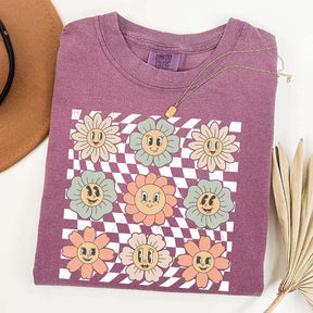 Retro Checkered Flower T-Shirt