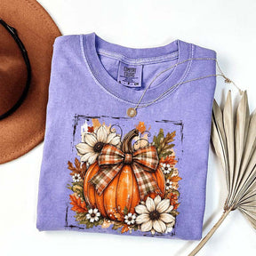 Pumpkin Bow Fall Graphic Floral T-Shirt