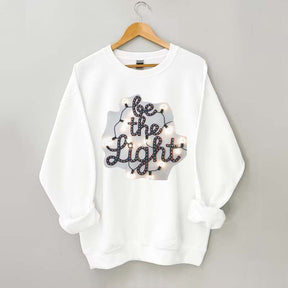 Be the Light Felt Embroidery Christmas Lights Sweatshirt