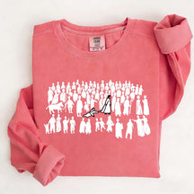 Woman Touches Religous Sweatshirt