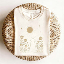 Minimalist Cat Moon Night Sky Floral T-Shirt